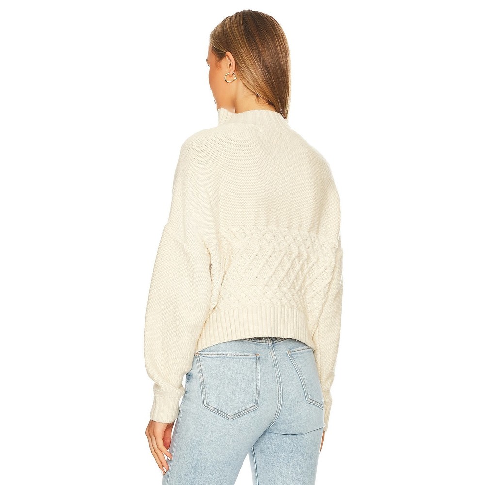 Central Park West Tiegen Cables Half Zip Sweater in Ivory pullover knit - Picture 5 of 7